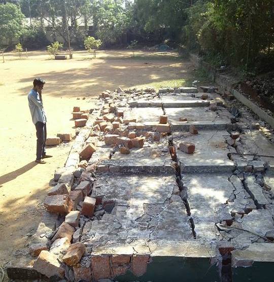 Wall Collapsed at NIT Calicut on 15 February 2014